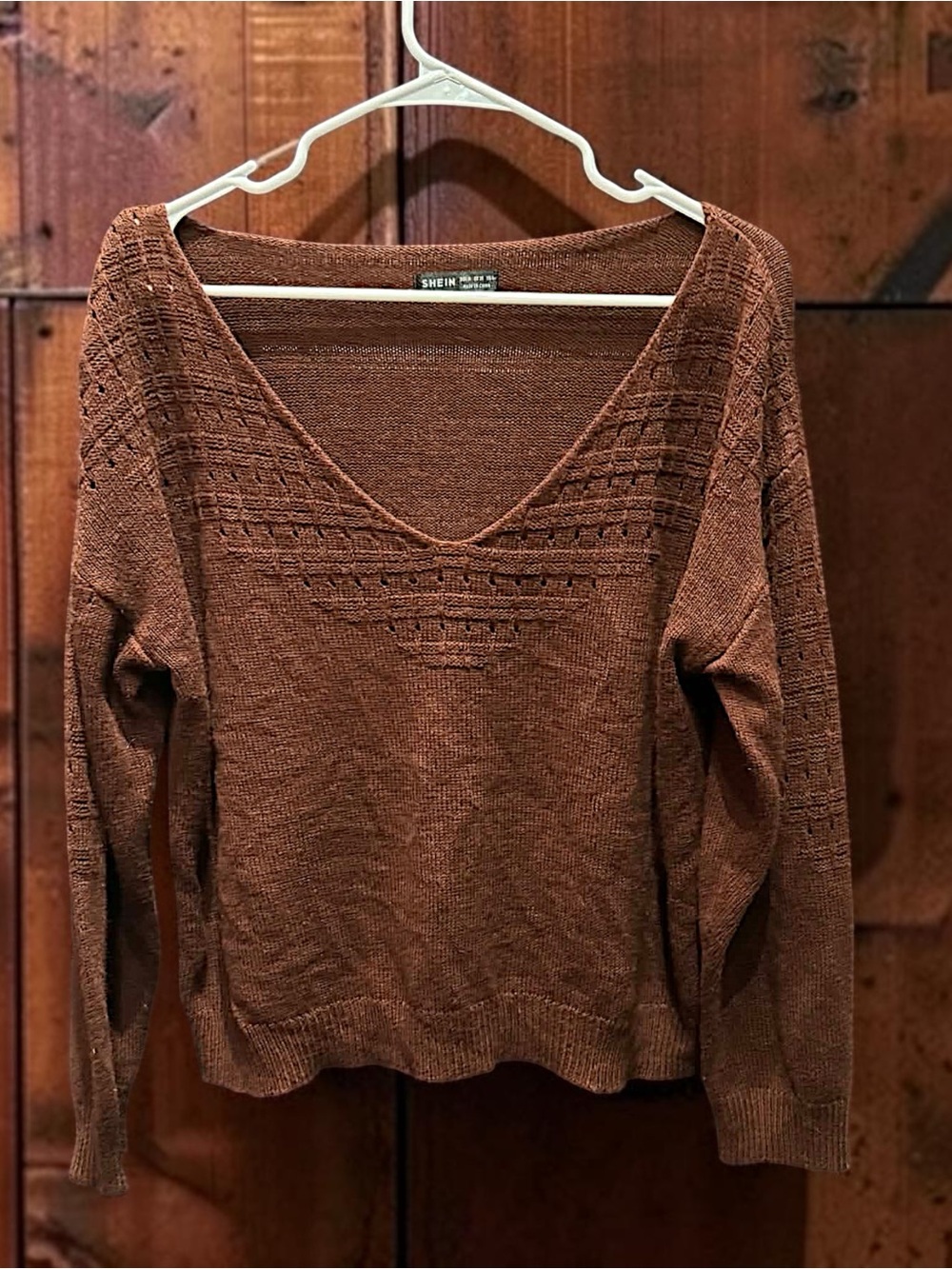 SHEIN Rust Brown V-Neck Knit Sweater MEDIUM - Picture 2 of 6